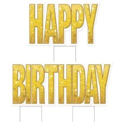 Plas Jumbo Happy Birthday Party Yard Sign Set - Gold