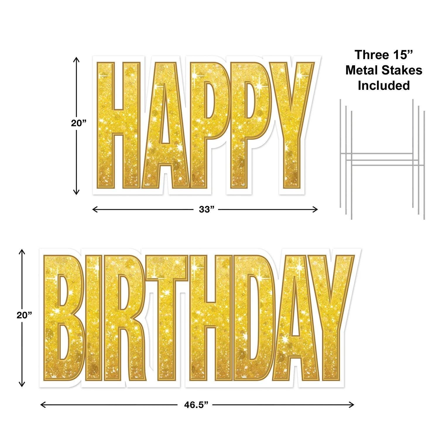 Plas Jumbo Happy Birthday Party Yard Sign Set - Gold 6 Plas Jumbo Happy Birthday Party Yard Sign Set - Gold - Image 6