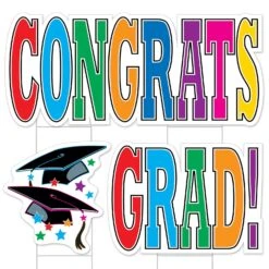 Plas Jumbo Congrats Grad! Graduation Party Yard Sign Set - Multi-Color