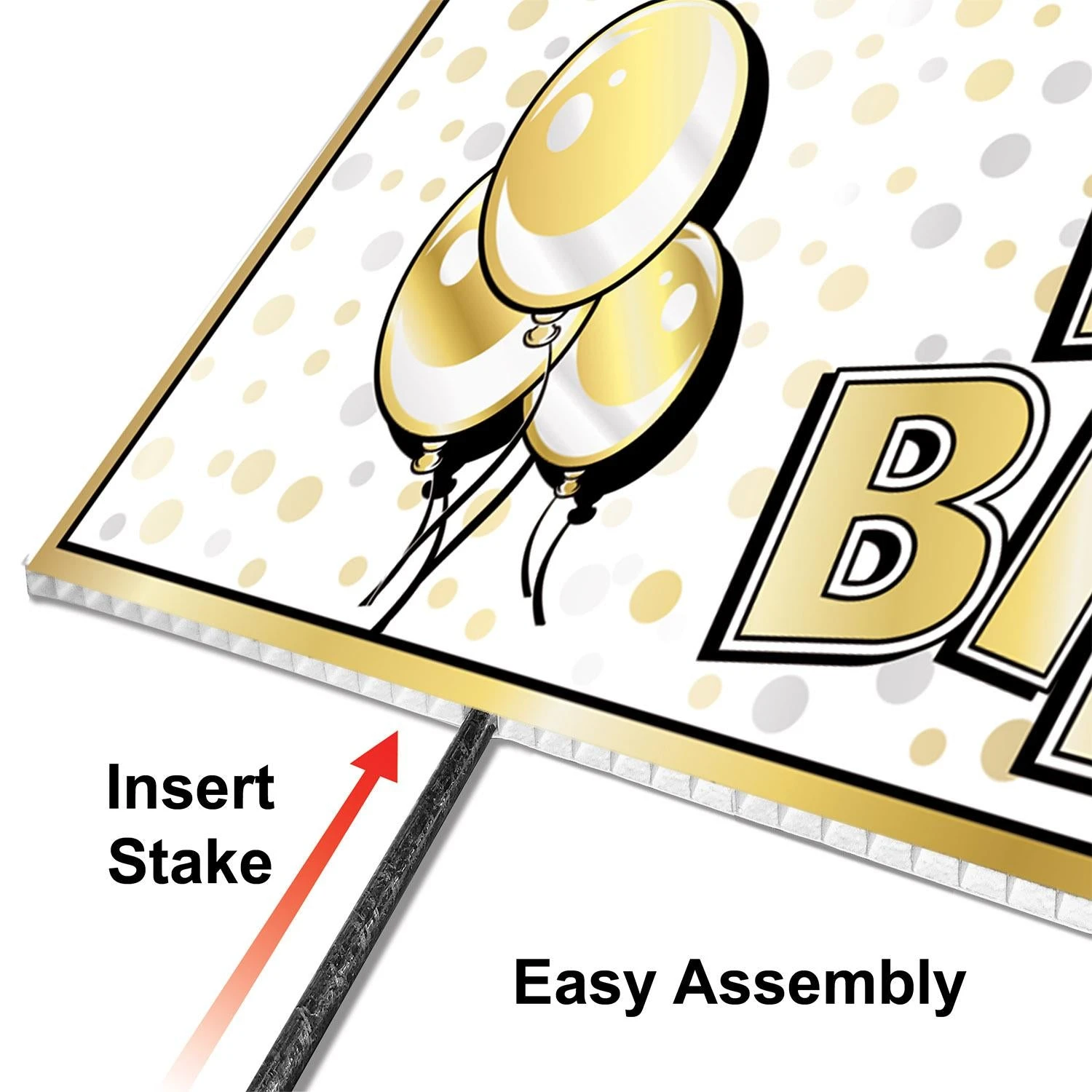 Plastic Jumbo Happy Birthday Party Yard Sign- Gold 2 Plastic Jumbo Happy Birthday Party Yard Sign- Gold - Image 2