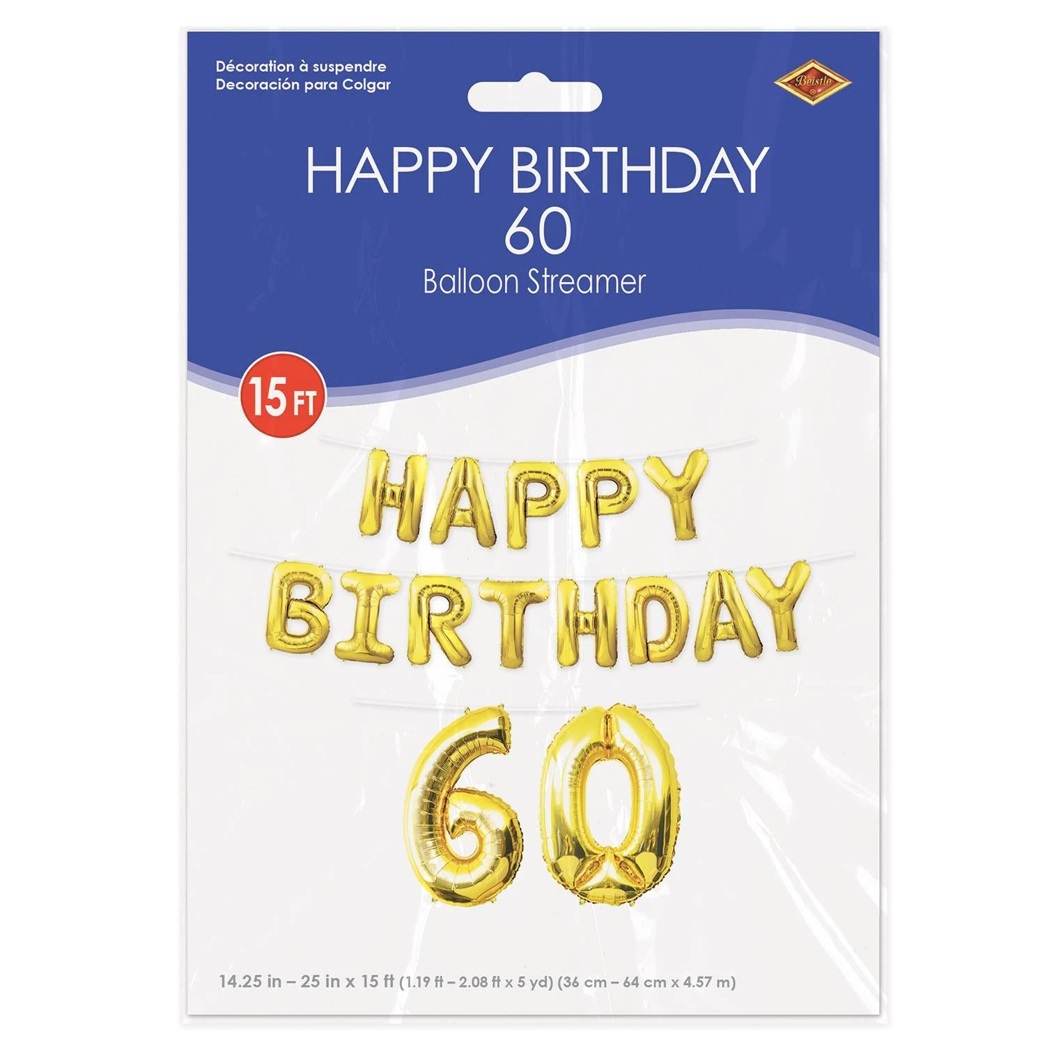 Happy Birthday Party 60th Balloon Streamer (6 Per Case) 4 Happy Birthday Party 60th Balloon Streamer (6 Per Case) - Image 4