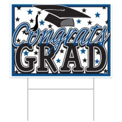 Plastic Blue Congrats Grad Graduation Party Yard Sign (6 Per Case)