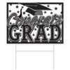 Black Plastic Congrats Grad Yard Sign (1 Per Package)