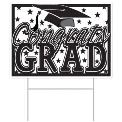Black Plastic Congrats Grad Yard Sign (1 Per Package)