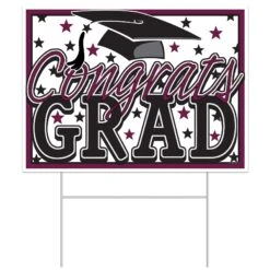 Burgundy Plastic Congrats Grad Yard Sign (1 Per Package)