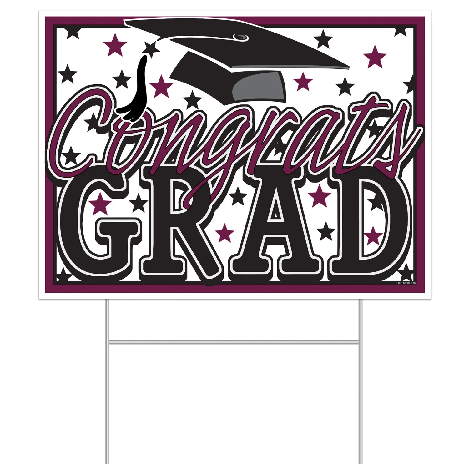 Burgundy Plastic Congrats Grad Yard Sign (1 Per Package) 1 Burgundy Plastic Congrats Grad Yard Sign (1 Per Package)