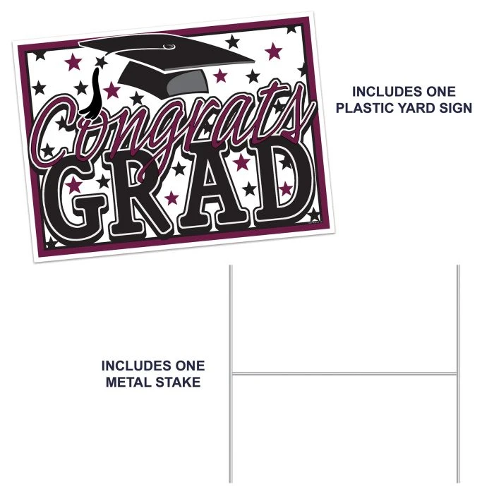Burgundy Plastic Congrats Grad Yard Sign (1 Per Package) 4 Burgundy Plastic Congrats Grad Yard Sign (1 Per Package) - Image 4