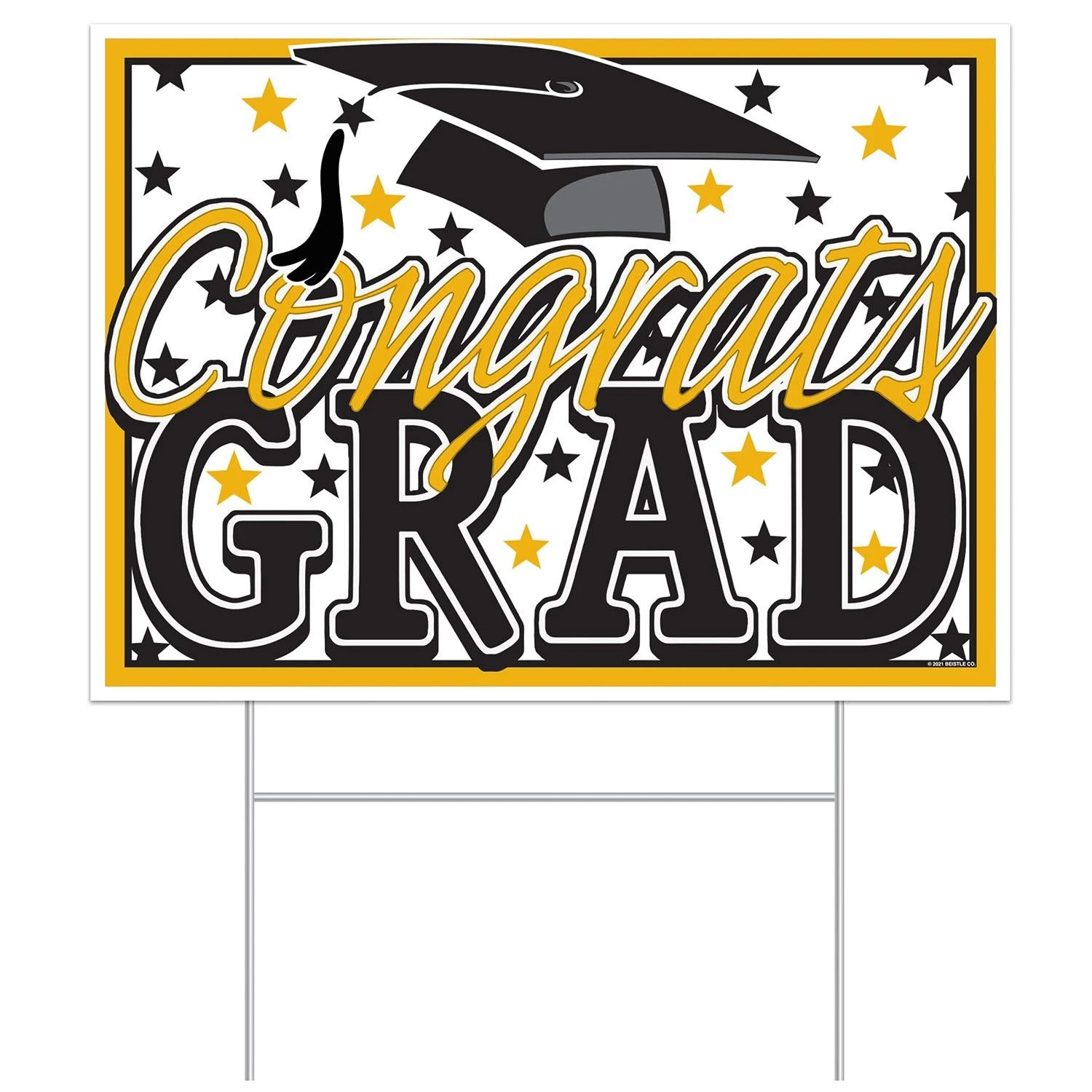 Plastic Gold Congrats Grad Graduation Party Yard Sign (6 Per Case) 1 Plastic Gold Congrats Grad Graduation Party Yard Sign (6 Per Case)