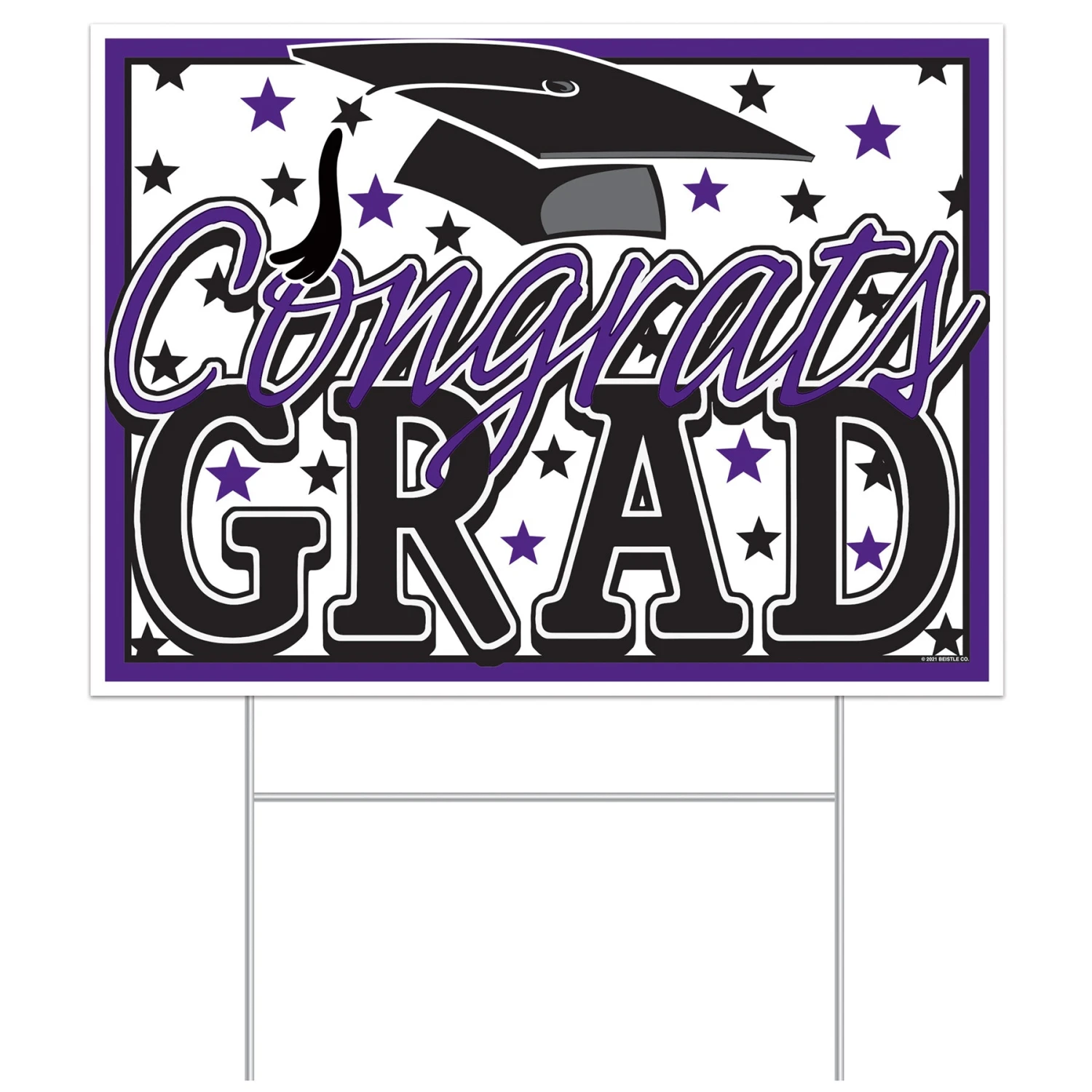 Purple Plastic Congrats Grad Yard Sign (1 Per Package) 1 Purple Plastic Congrats Grad Yard Sign (1 Per Package)