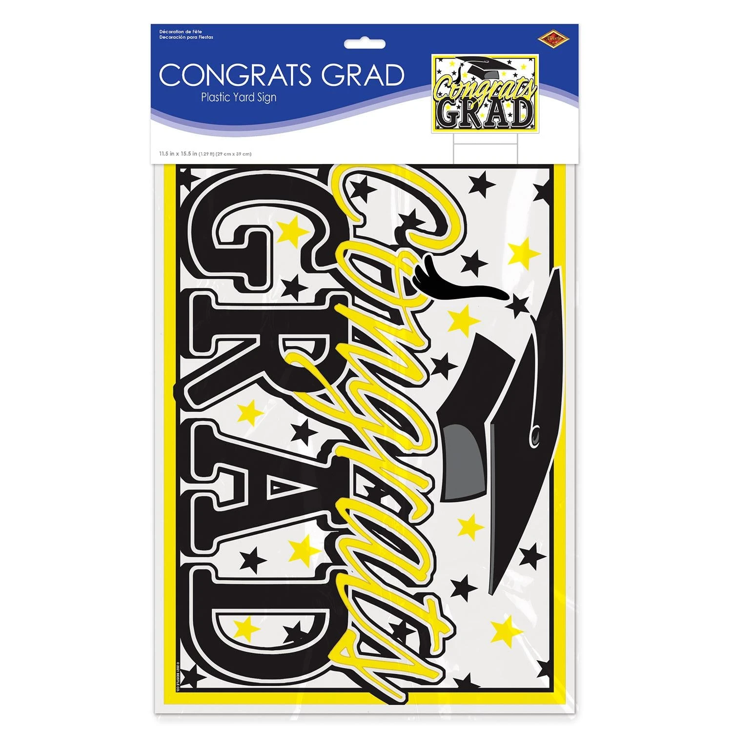 Plastic Yellow Congrats Grad Graduation Party Yard Sign (6 Per Case) 4 Plastic Yellow Congrats Grad Graduation Party Yard Sign (6 Per Case) - Image 4