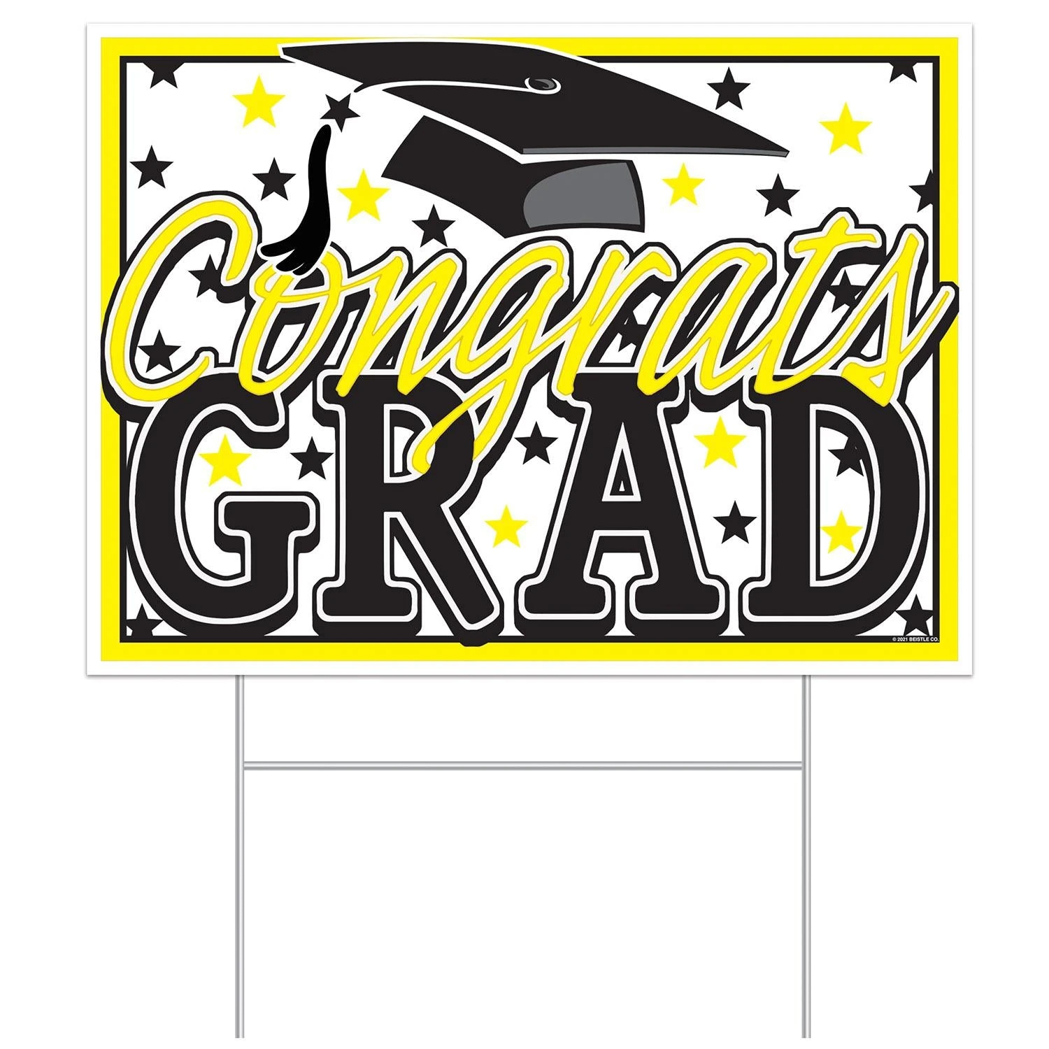 Plastic Yellow Congrats Grad Graduation Party Yard Sign (6 Per Case) 1 Plastic Yellow Congrats Grad Graduation Party Yard Sign (6 Per Case)