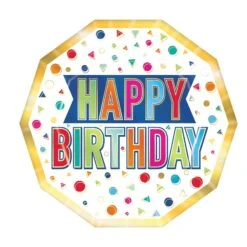 Happy Birthday Party Decagon Paper Plates 9 Inch (96 Per Case)