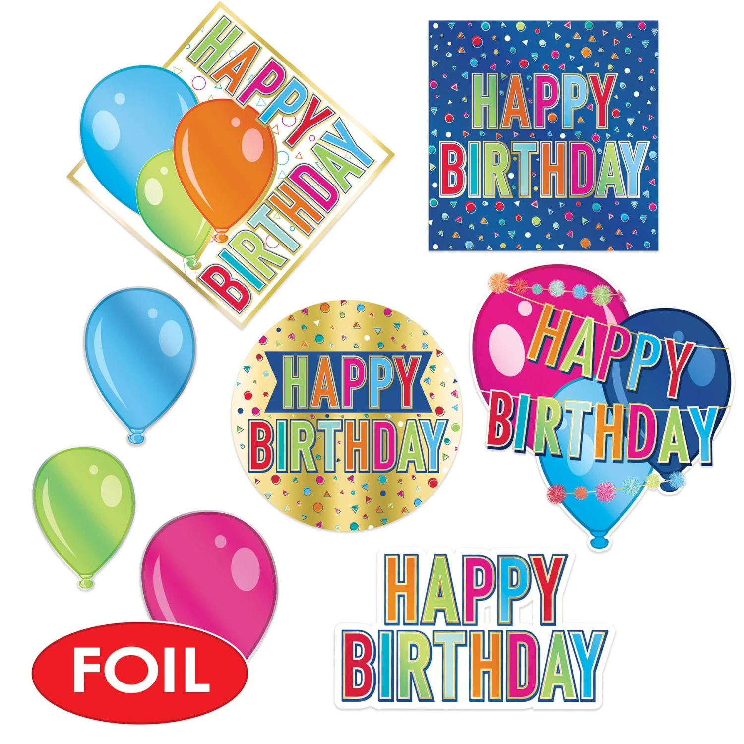 Foil Happy Birthday Party Cutouts (96 Per Case) 2 Foil Happy Birthday Party Cutouts (96 Per Case) - Image 2
