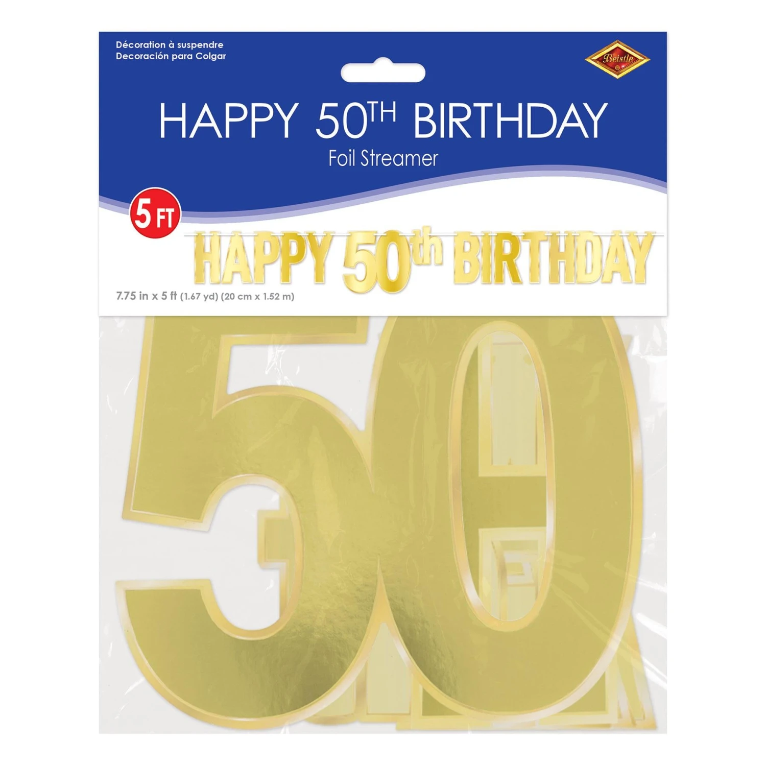 Foil Happy 50th Birthday Party Streamer (12 Per Case) 3 Foil Happy 50th Birthday Party Streamer (12 Per Case) - Image 3