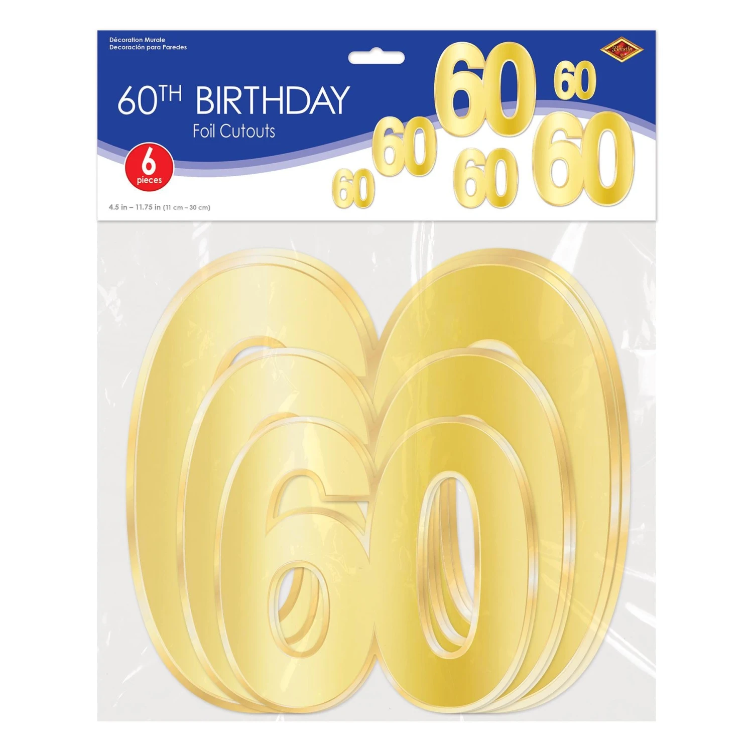 Foil 60th Birthday Party Cutouts (72 Per Case) 3 Foil 60th Birthday Party Cutouts (72 Per Case) - Image 3