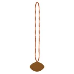 Orange Party Bead Necklaces With Football Medallion (12 Per Case)