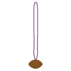 Purple Party Bead Necklaces With Football Medallion (12 Per Case)