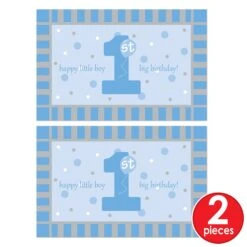 Plastic 1st Birthday Party Floor Mat- Blue -Bulk Party Supplies Shop 54005 B i7 1