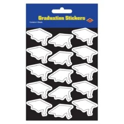 Grad Cap Graduation Party Stickers White (4 Sheets Per Package)