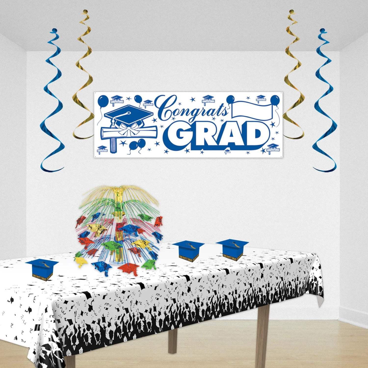 Grad Cap Graduation Party Favor Boxes - Blue (3 Per Package) 2 Grad Cap Graduation Party Favor Boxes - Blue (3 Per Package) - Image 2