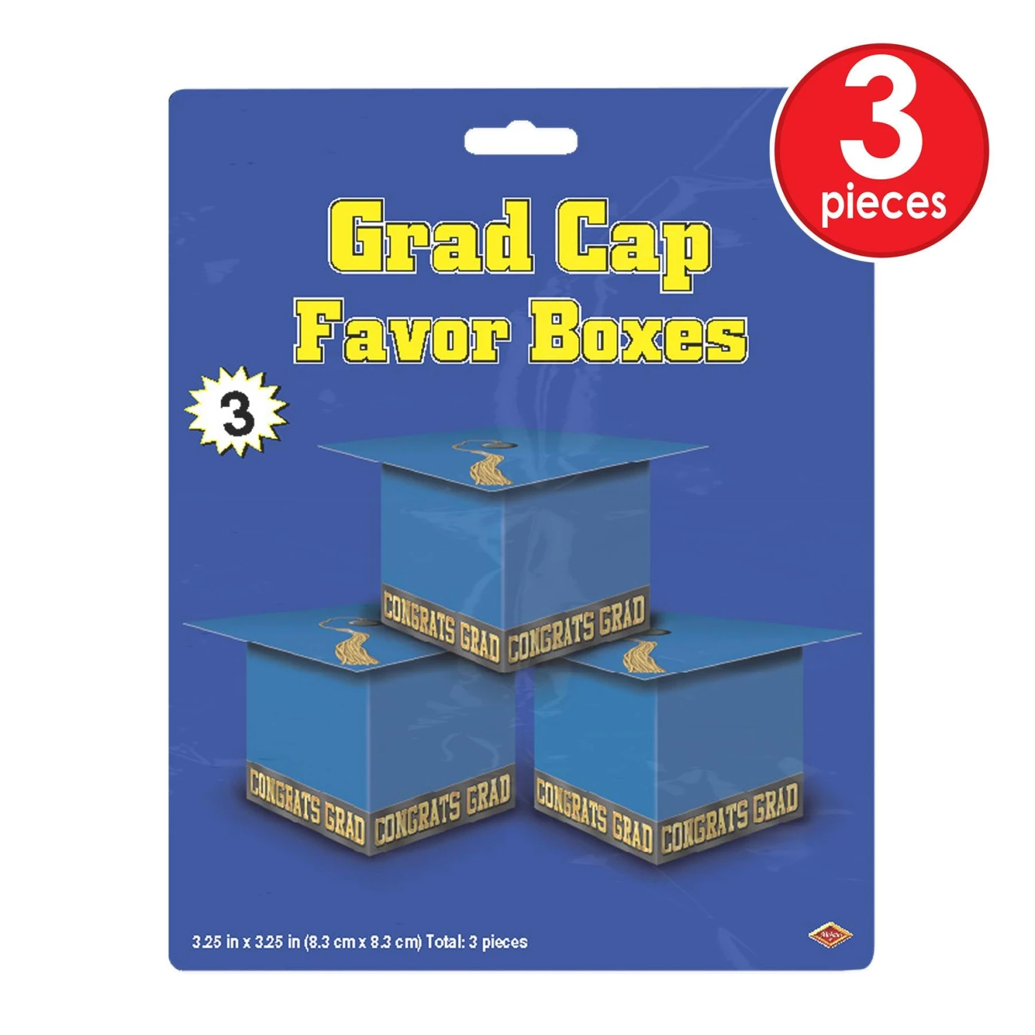 Grad Cap Graduation Party Favor Boxes - Blue (3 Per Package) 3 Grad Cap Graduation Party Favor Boxes - Blue (3 Per Package) - Image 3