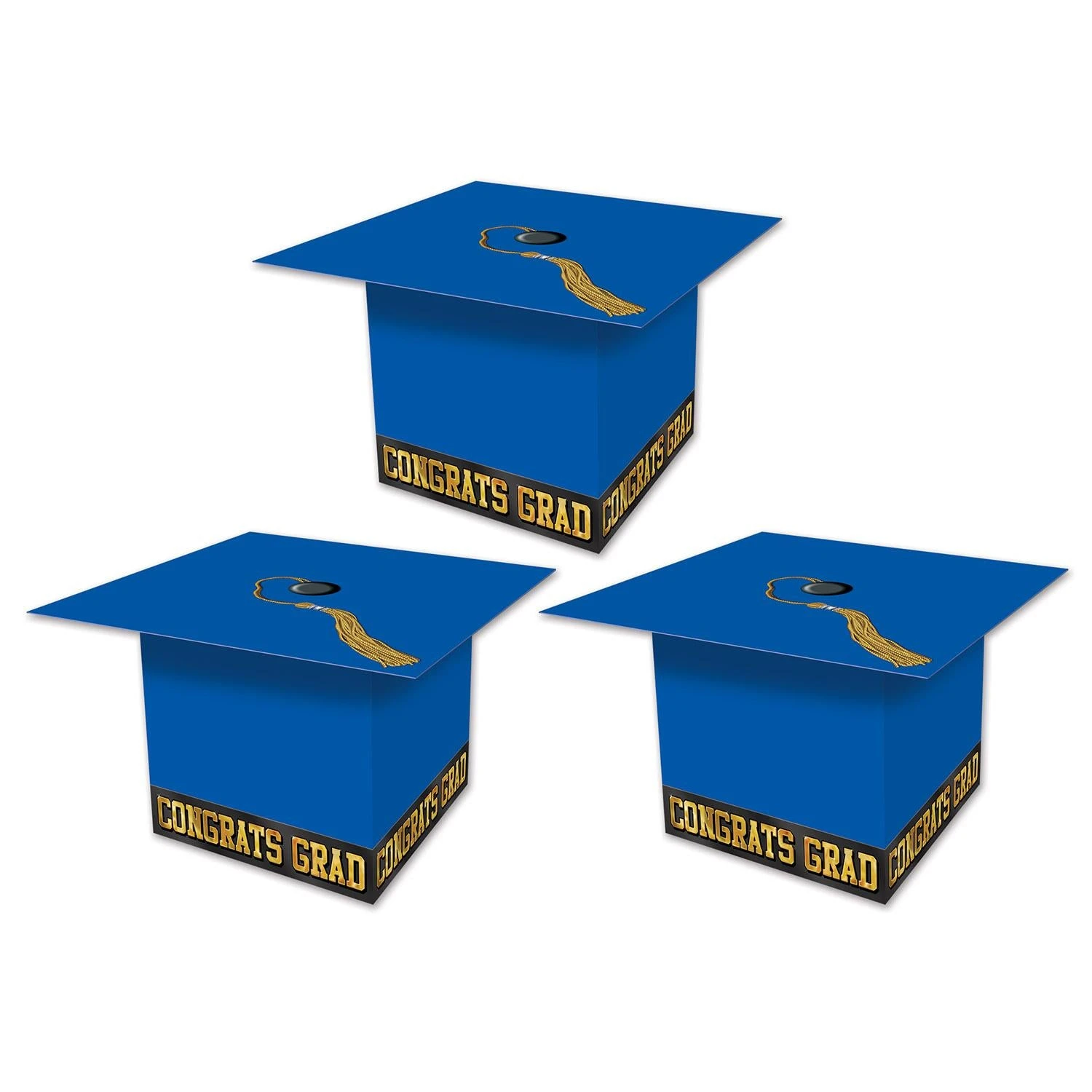 Grad Cap Graduation Party Favor Boxes - Blue (3 Per Package) 1 Grad Cap Graduation Party Favor Boxes - Blue (3 Per Package)