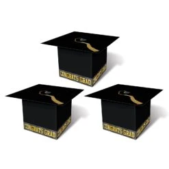 Grad Cap Graduation Party Favor Boxes - Black (3 Per Package)
