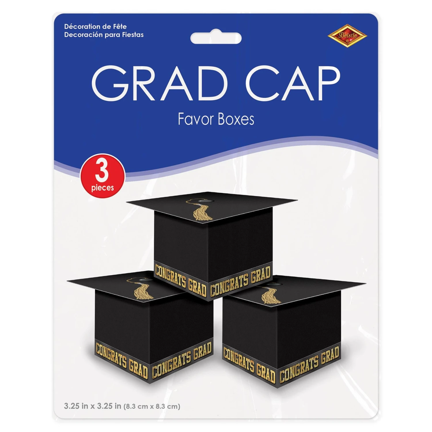 Grad Cap Graduation Party Favor Boxes - Black (3 Per Package) 2 Grad Cap Graduation Party Favor Boxes - Black (3 Per Package) - Image 2