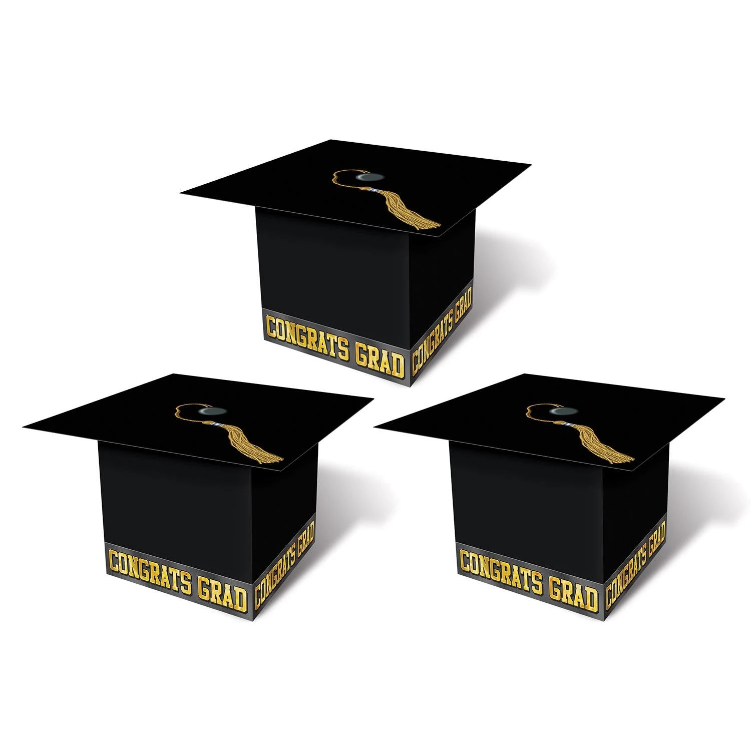 Grad Cap Graduation Party Favor Boxes - Black (3 Per Package) 1 Grad Cap Graduation Party Favor Boxes - Black (3 Per Package)