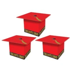 Grad Cap Graduation Party Favor Boxes - Red (3 Per Package)