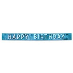 Metallic Happy Birthday Party Banner - Blue With Silver