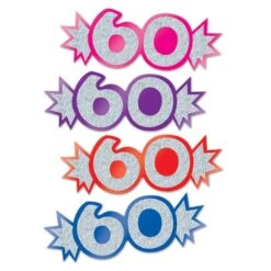 60th Birthday Party Mini Glittered Foil Cutouts (8 Per Package)