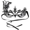 Black Ribbon Tie- Mardi Gras Metal Filigree Masquerade Mask -Bulk Party Supplies Shop 54229