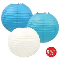 Oktoberfest Paper Lanterns - Assorted Blue/white/turquoise (3 Per Package) -Bulk Party Supplies Shop 54570 BWT i5