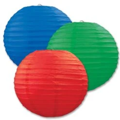 Party Paper Lanterns Assorted Red - Blue - Green (3 Per Package)