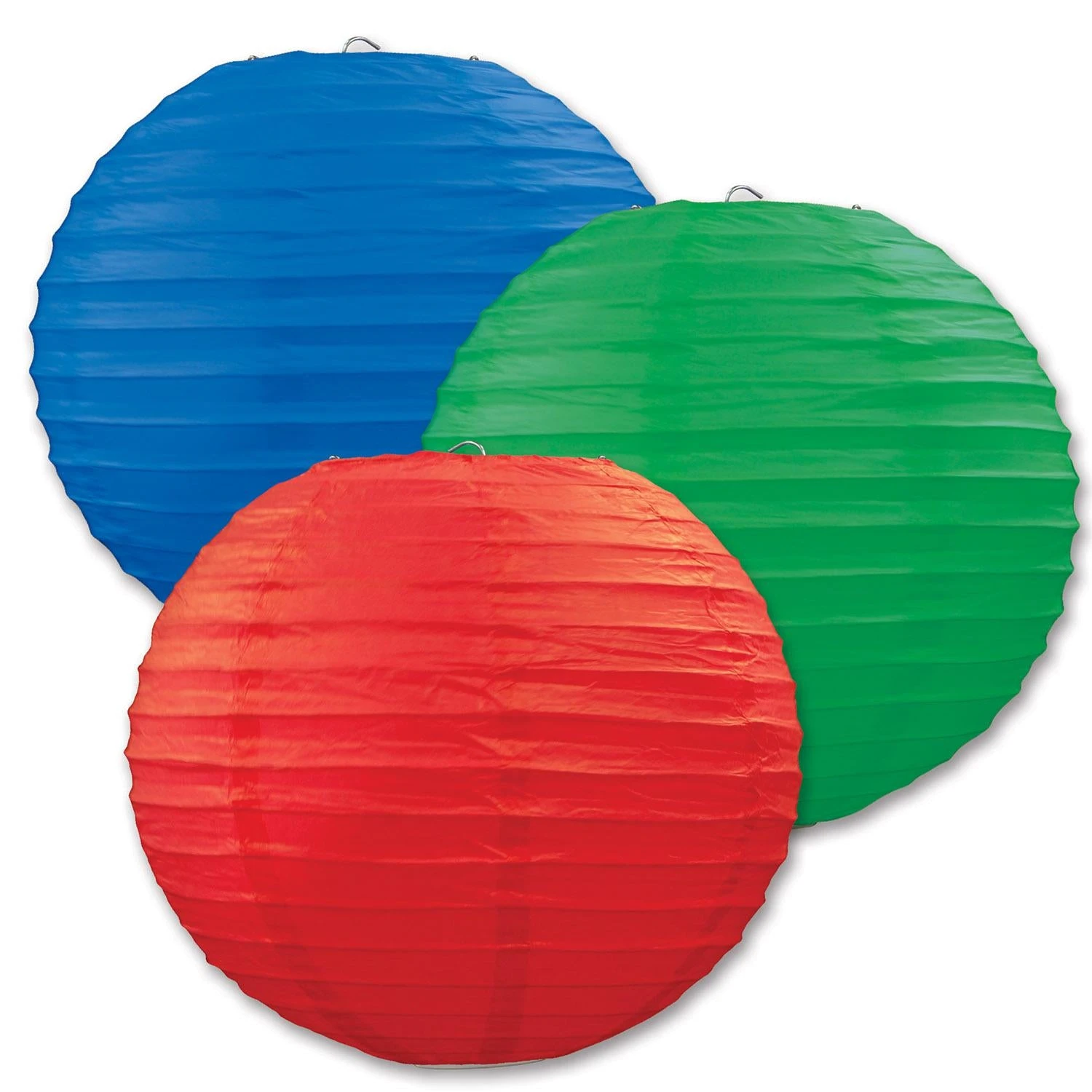 Party Paper Lanterns Assorted Red - Blue - Green (3 Per Package) 1 Party Paper Lanterns Assorted Red - Blue - Green (3 Per Package)