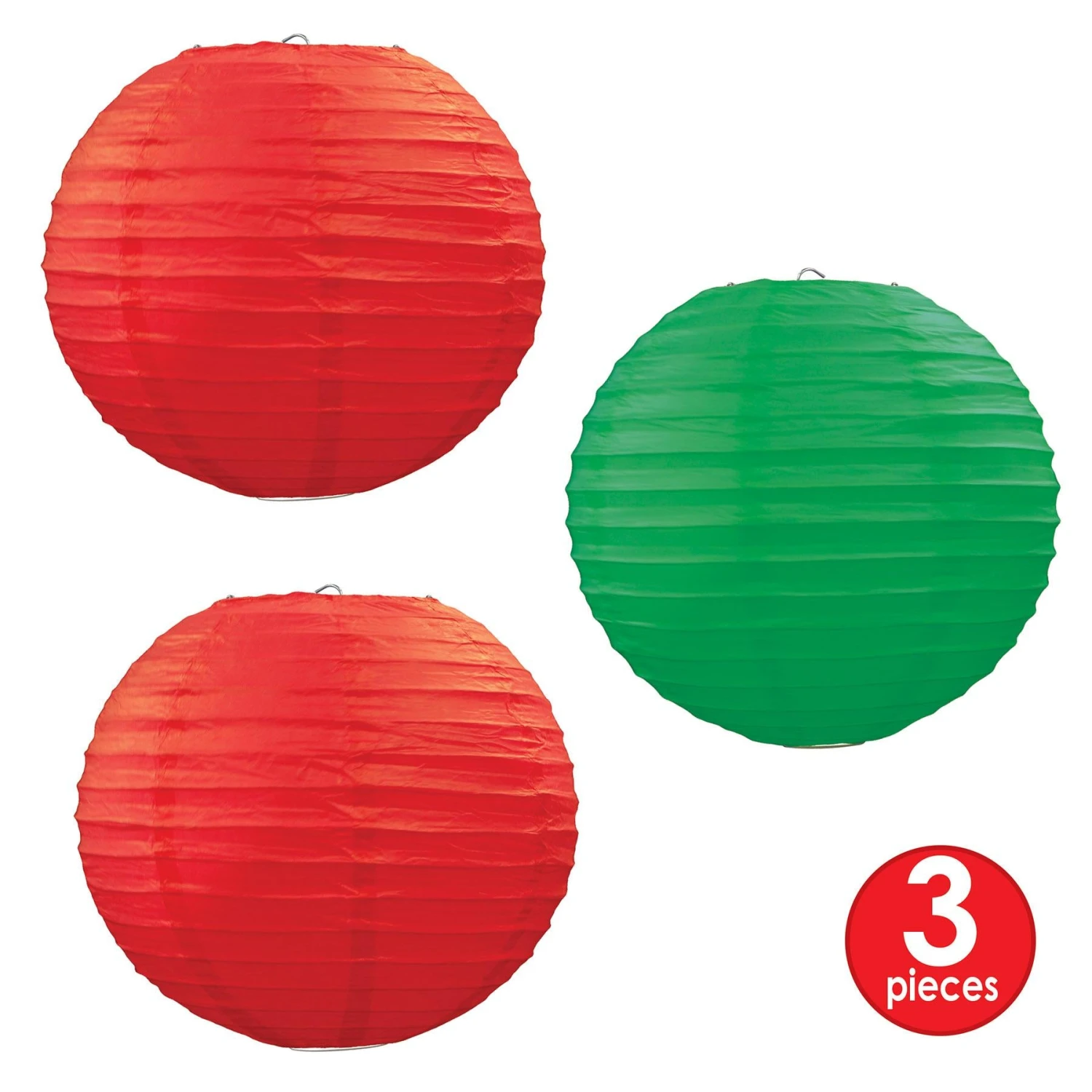 Christmas Paper Lanterns Assorted Red & Green (3 Per Package) 3 Christmas Paper Lanterns Assorted Red & Green (3 Per Package) - Image 3
