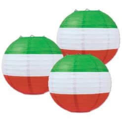 Fiesta Red, White & Green Paper Lanterns (3 Per Package)