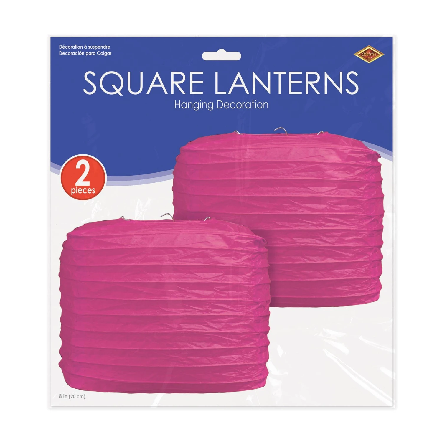 Party Square Paper Lanterns Cerise (2 Per Package) 3 Party Square Paper Lanterns Cerise (2 Per Package) - Image 3