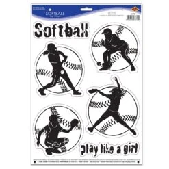 Softball Party Peel 'N Place Clings (6 Per Package)
