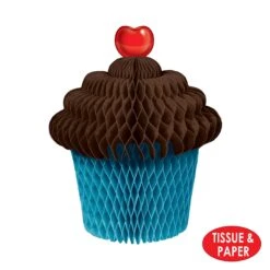 Tissue Cupcake Centerpiece - Brown & Turquoise -Bulk Party Supplies Shop 54930 BT i4