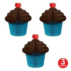 Tissue Cupcake Centerpiece - Brown & Turquoise -Bulk Party Supplies Shop 54930 BT i7 1