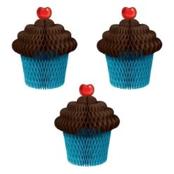Tissue Cupcake Centerpiece - Brown & Turquoise -Bulk Party Supplies Shop 54930 BT i7