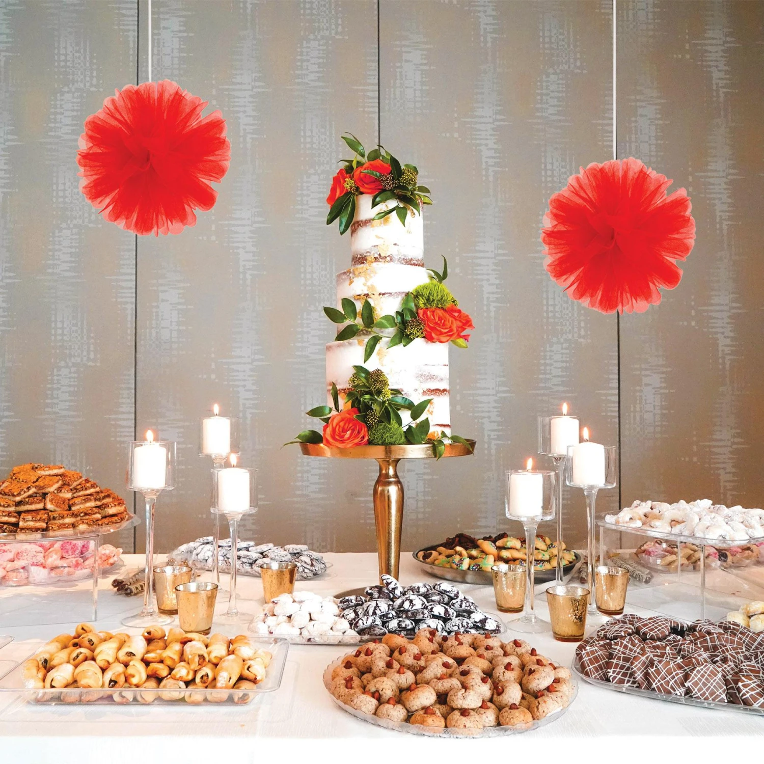 Party Red Tulle Balls (2 Per Package) 2 Party Red Tulle Balls (2 Per Package) - Image 2