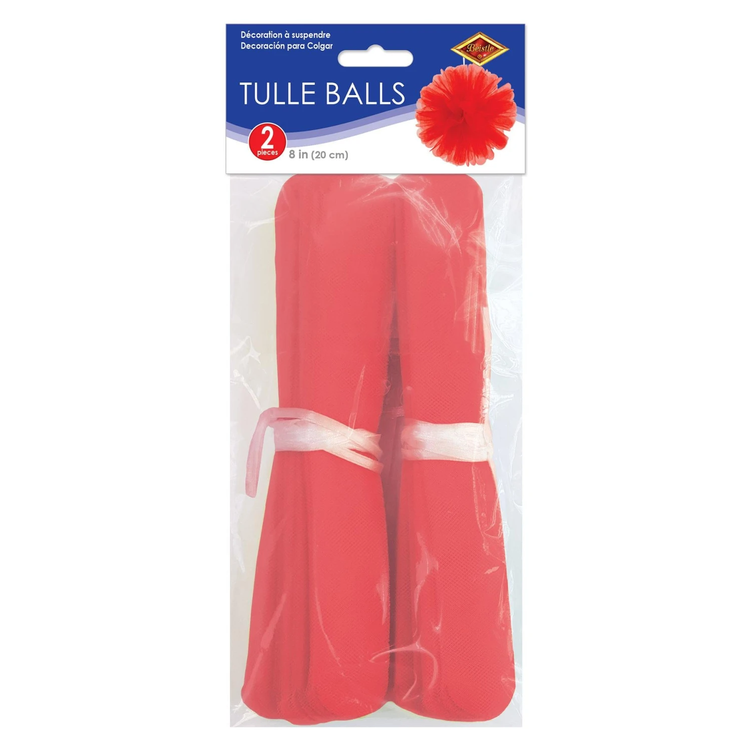 Party Red Tulle Balls (2 Per Package) 3 Party Red Tulle Balls (2 Per Package) - Image 3