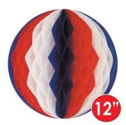 12 Inch- Tissue Party Ball - Red - White - Blue -Bulk Party Supplies Shop 55612 RWB i5