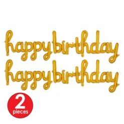 Script Gold Happy Birthday Party Balloon Streamer (6 Per Case) -Bulk Party Supplies Shop 56049 GD i7 1