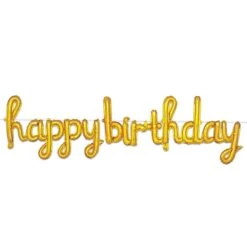 Script Gold Happy Birthday Party Balloon Streamer (6 Per Case)