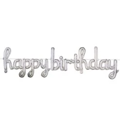 Script Silver Happy Birthday Party Balloon Streamer (6 Per Case)