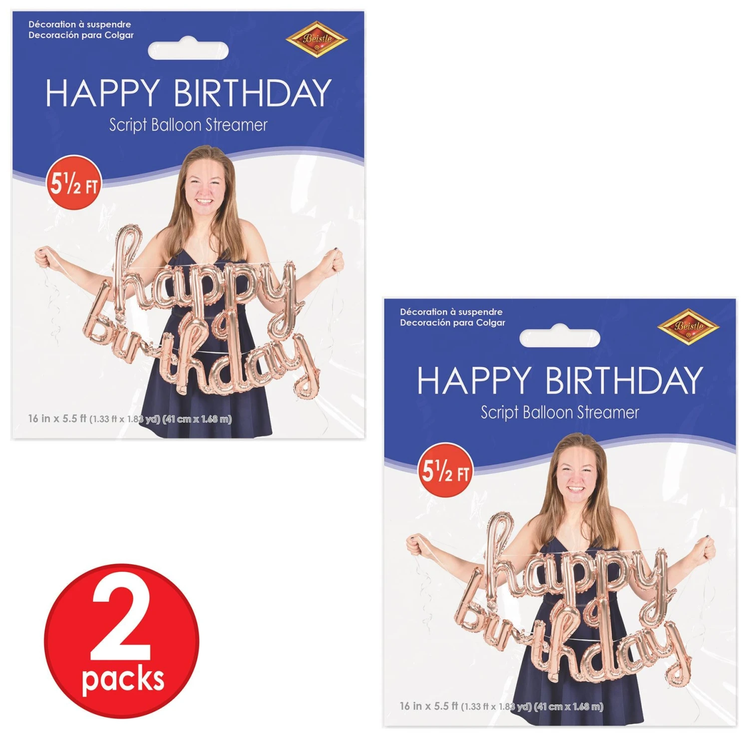 Script Rose Gold Happy Birthday Party Balloon Streamer (6 Per Case) 5 Script Rose Gold Happy Birthday Party Balloon Streamer (6 Per Case) - Image 5